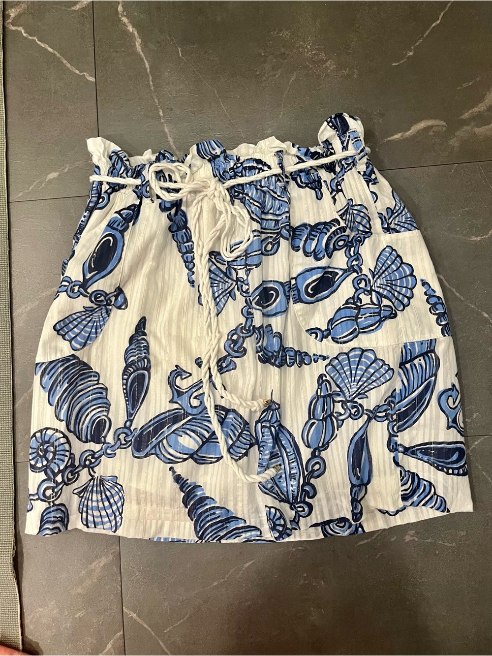 Lilly Pulitzer White & Blue Shell-Print Drawstring Mini Skirt